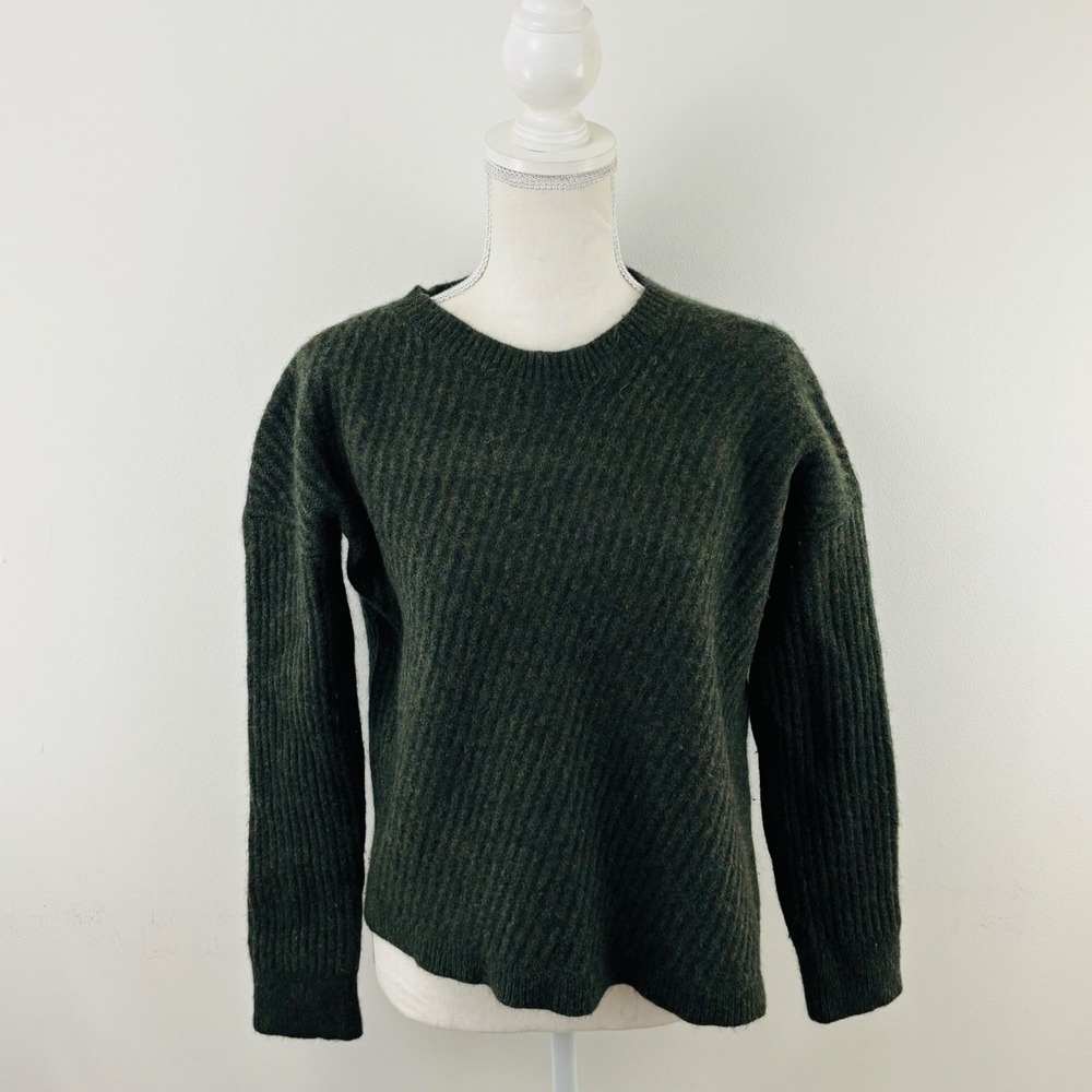 Vince Side Slit Wool Blend Crewneck Pullover Sweater Women's M Army‎ Green